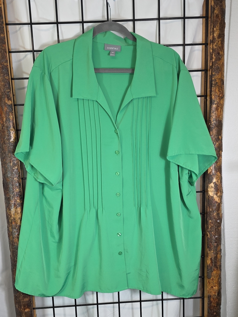 Essentials Green Button-Front Blouse